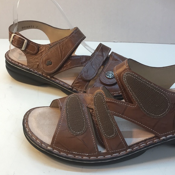 NWOT Finn Comfort Brown Leather Sandals with Velcro Straps Size 10 - Picture 14 of 16
